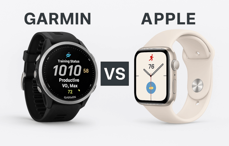 une montre Garmin et une Apple Watch